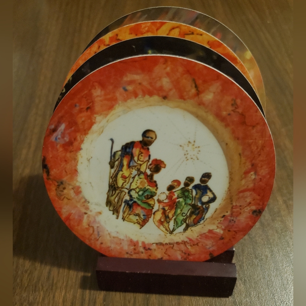 Artistic Source Unknown Coasters with Red and Multicolor Design